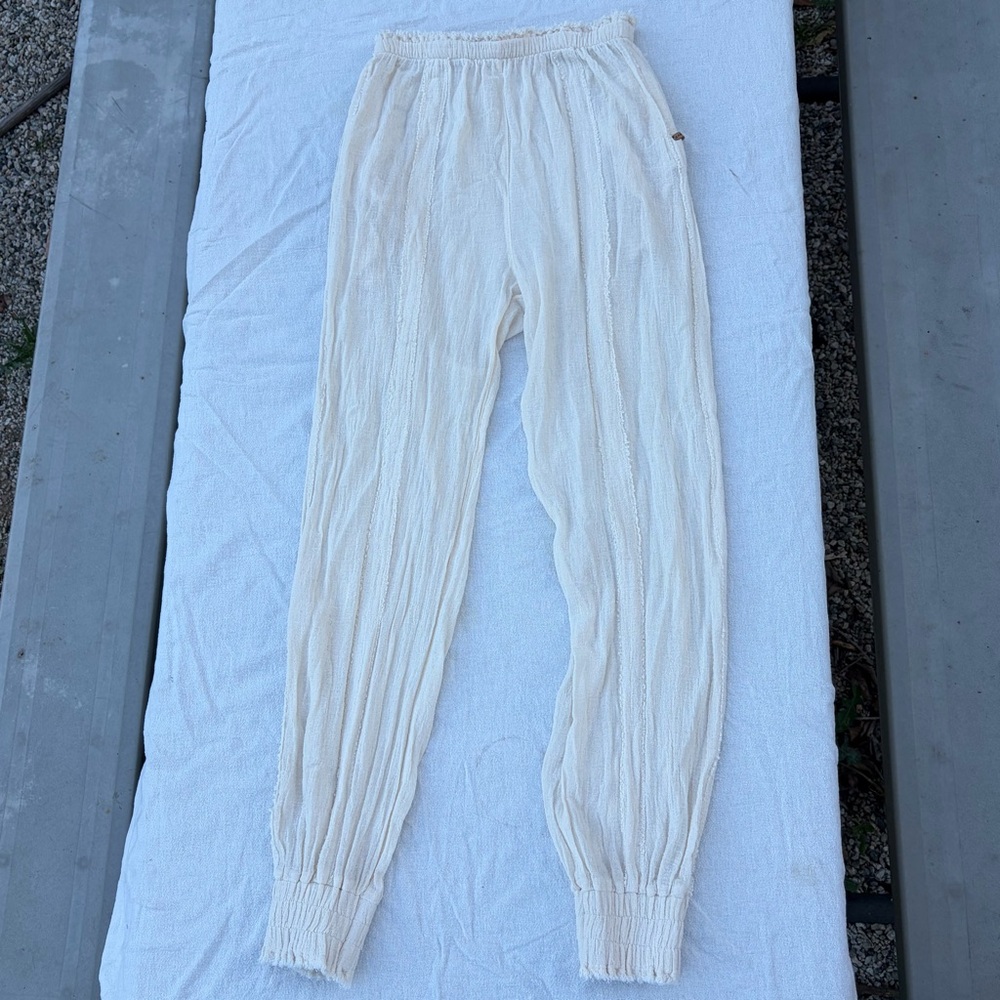 Caravana Sibinche Frayed Cotton Gauze Track Pants, Boho Semi Sheer Joggers - Picture 5 of 12